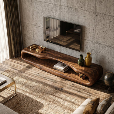 Natural Wood TV Stand With Continuous Open Loop Frame