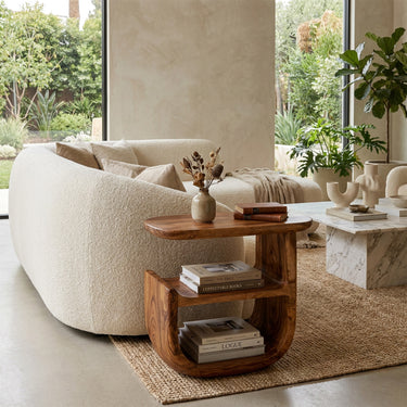 Natural Wood Accent Table With Curved Storage Base