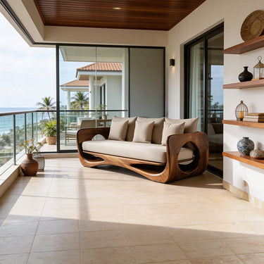 Sculptural Loop Arm Sofa With Open Wave Base