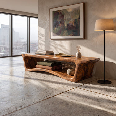 Modern Wood Storage Bench With Open Shelf For Entryway