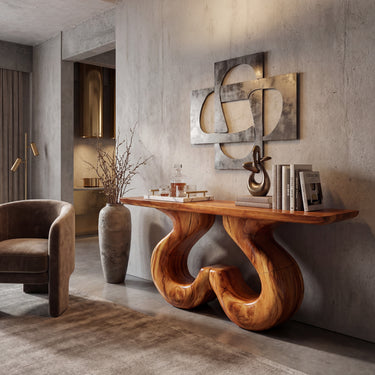 Double Loop Sculptural Console Table With Organic Base