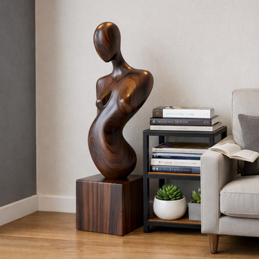 Solid Wood Female Torso Sculpture for Organic Modern Interior
