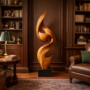 Natural Solid Wood Wave Sculpture for Elegant Home Interior
