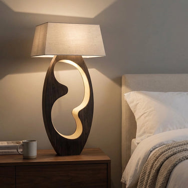 Solid Wood Table Lamp with Integrated LED Sculptural Cutout