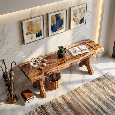 Rustic Solid Wood Console Table with Natural Live Edge Design