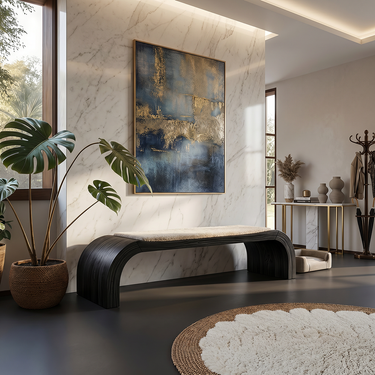 Minimalist Curved Natural Wood Bench for Entryway Seating