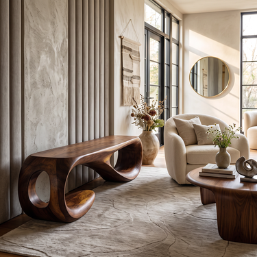Sculptural Loop Bench with Hollowed Organic Base