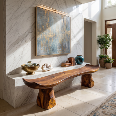 Live Edge Sculptural Bench with Natural Form Base