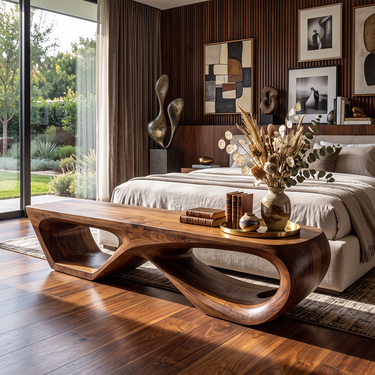 Sculptural Double Loop Bench with Flowing Organic Base
