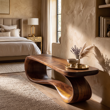 Sculptural Wave Bench with Flowing Organic Form