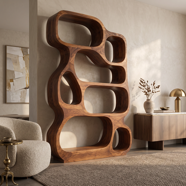 Artistic Asymmetrical Bookshelf with Rounded Openings