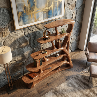 Asymmetrical Art Bookcase with Sculpted Open Shelves