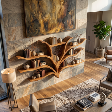 Botanical Tree Wall Bookshelf with Curved Display Shelves