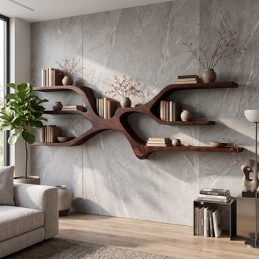 Serene Span Sculptural Wall Bookshelf with Asymmetrical Shelves