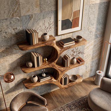 Verdant Curve Sculptural Wall Bookshelf with Floating Display Shelves
