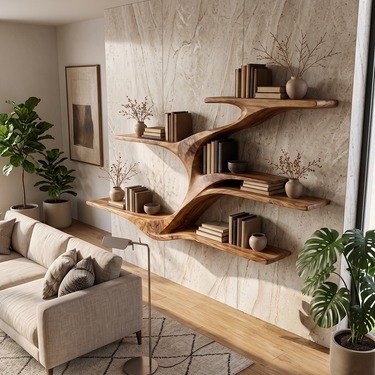 Aurelia Drift Wall Bookshelf with Sculptural Open Shelves