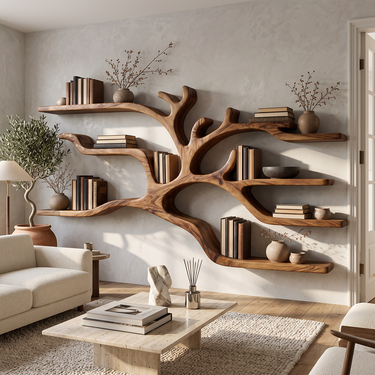 Sylvan Crest Sculptural Wall Bookshelf with Organic Open Shelves