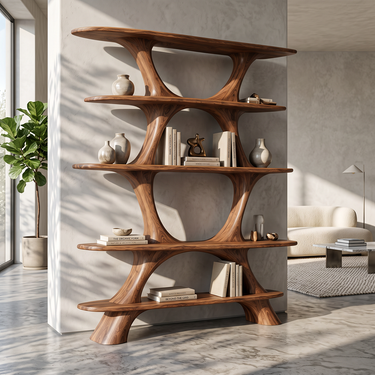Arboris Sculptural Solid Wood Bookshelf with Organic Open Shelves