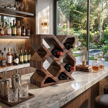 Geometric Solid Wood Wine Rack Modern Sculptural Bottle Holder