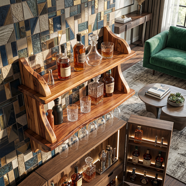 Solid Wood Wall Bar Shelf with Glass Holder Rustic Whiskey Display Rack