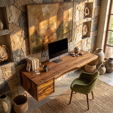 Floating Live Edge Desk With Storage Drawers
