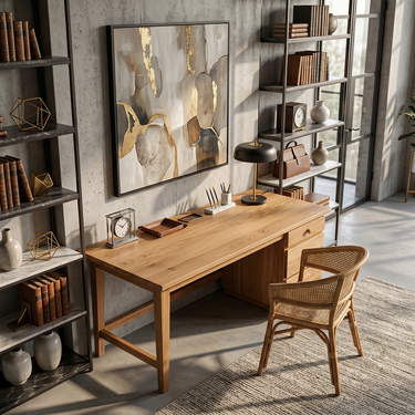 Minimalist Natural Wood Desk with Integrated Drawer Storage