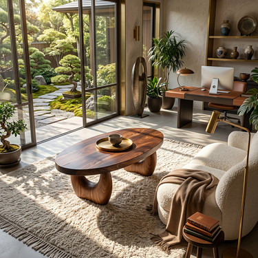 Organic Natural Wood Coffee Table with Sculpted Open Base