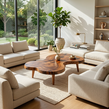 Organic Freeform Natural Wood Coffee Table with Rounded Edge Design