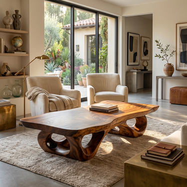 Sculptural Natural Wood Coffee Table with Organic Carved Base