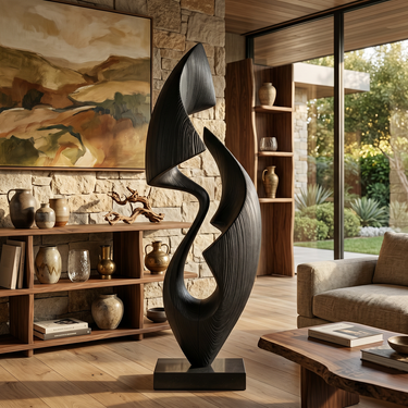 Flowing Dual Form Floor Sculpture With Open Carved Core