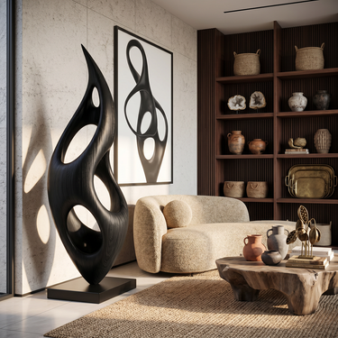 Abstract Solid Wood Floor Sculpture with Organic Modern Form