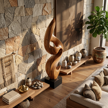 Natural Solid Wood Wave Sculpture for Elegant Home Interior