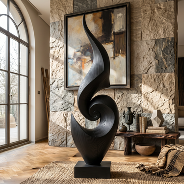 Abstract Solid Wood Floor Sculpture for Modern Luxury Interior