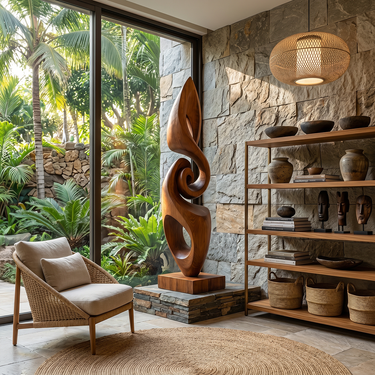 Handcrafted Solid Wood Spiral Sculpture for Contemporary Interiors
