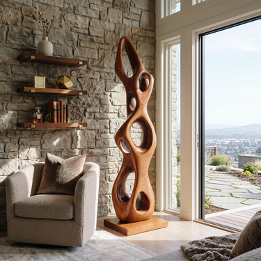 Organic Openwork Sculpture in Natural Wood for Bright Interiors