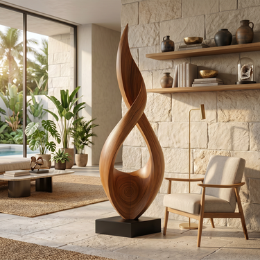 Large Outdoor Solid Wood Sculpture Hand Carved Abstract Garden Wood Art
