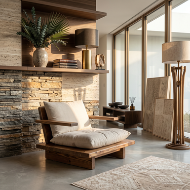 Low Profile Natural Wood Lounge Chair with Wide Cushioned Seat