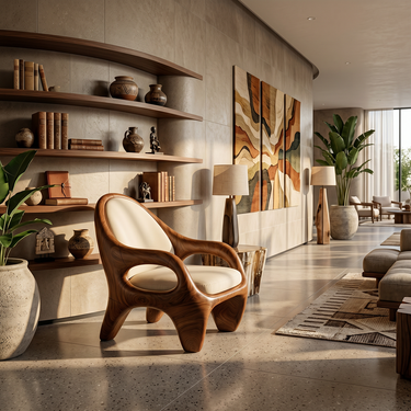 Organic Sculptural Lounge Chair with Curved Solid Wood Frame