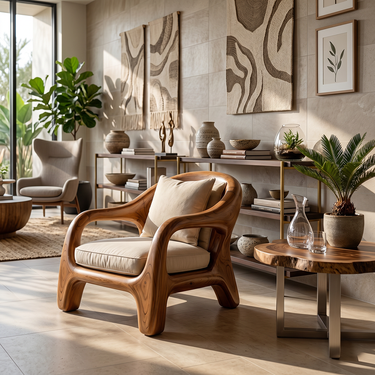 Sculpted Organic Lounge Chair with Flowing Armrests