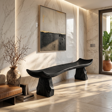 Organic Live Edge Bench with Sculptural Solid Base