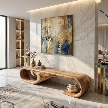 Live Edge Solid Wood Bench Handcrafted Sculptural Console Table