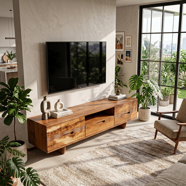 Wave Front TV Console With Open Media Storage