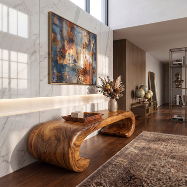 Curved Solid Wood Bench for Minimalist Modern Interiors