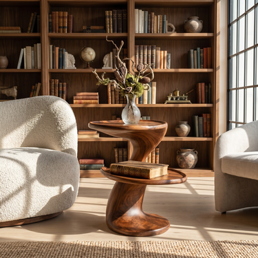 Tilted Tray Top Accent Side Table in Natural Wood
