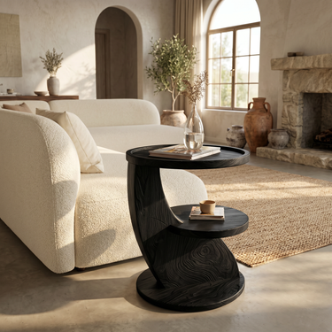Curved Shelf Accent Side Table in Natural Wood