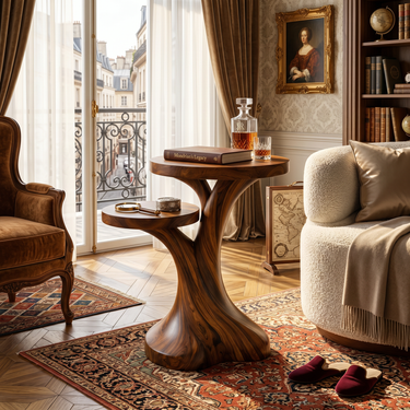 Sculpted Pedestal Accent Table in Natural Wood