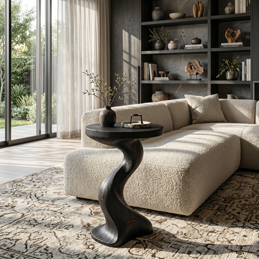 Flowing Curve Pedestal Side Table in Natural Wood