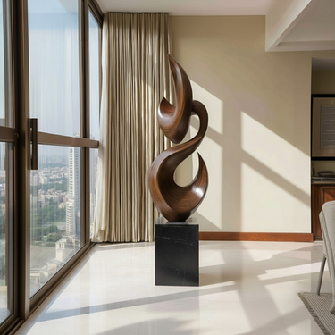 Large Hand Carved Solid Wood Abstract Sculpture Modern Organic Floor Art Decor