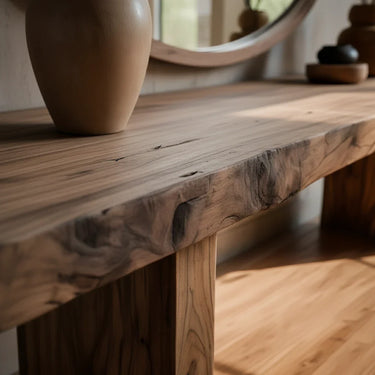 Live Edge Wood Console Table With Thick Legs for Rustic Entryways