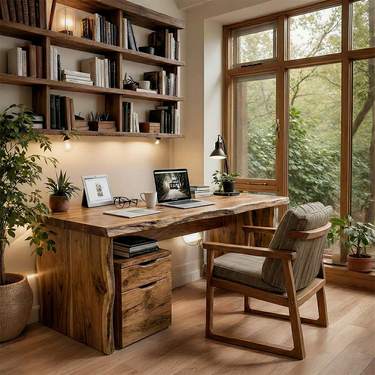 Live Edge Natural Wood Executive Desk with Solid Panel Base